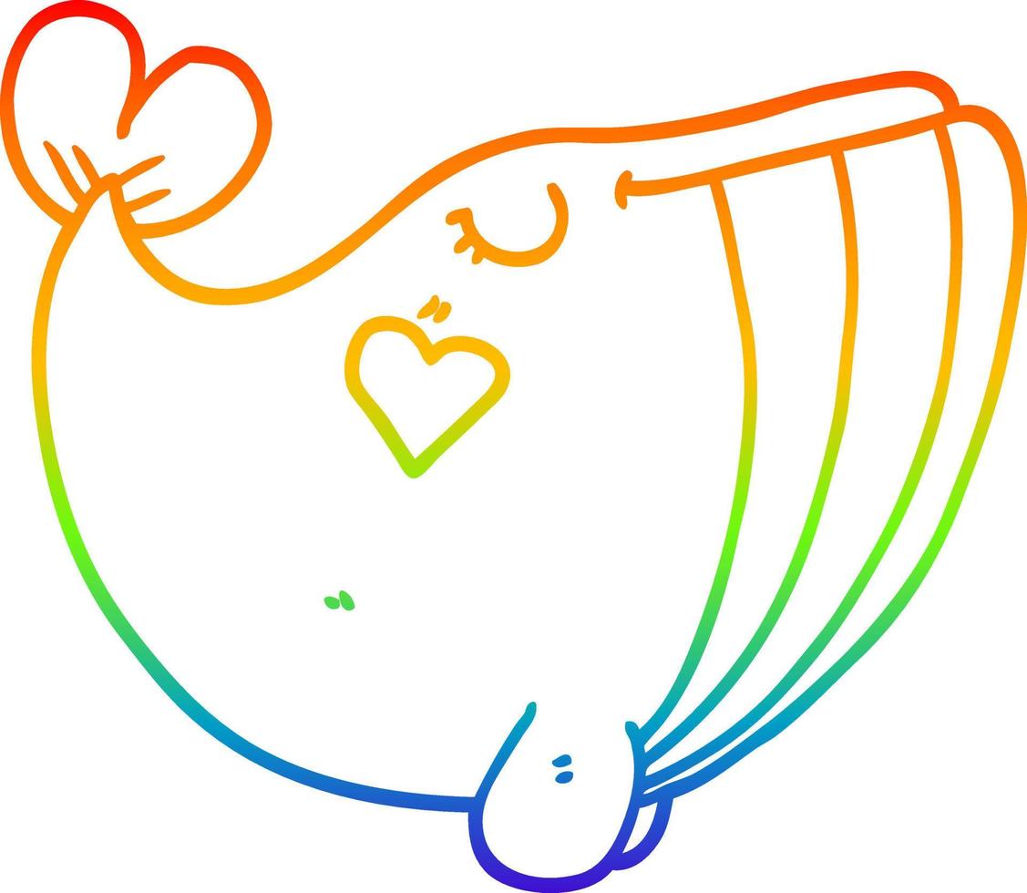 dibujo de línea de gradiente de arco iris ballena de dibujos animados con corazón de amor vector