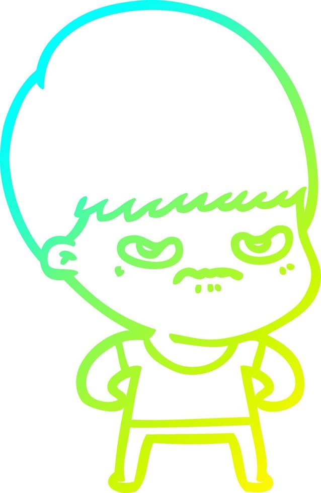 cold gradient line drawing annoyed cartoon boy vector