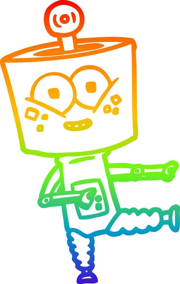 rainbow gradient line drawing happy cartoon robot dancing vector