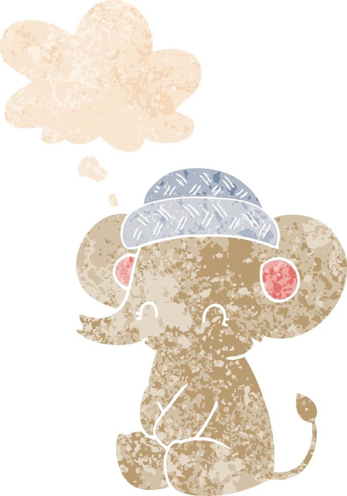 cartoon cute elephant and thought bubble in retro textured style vector