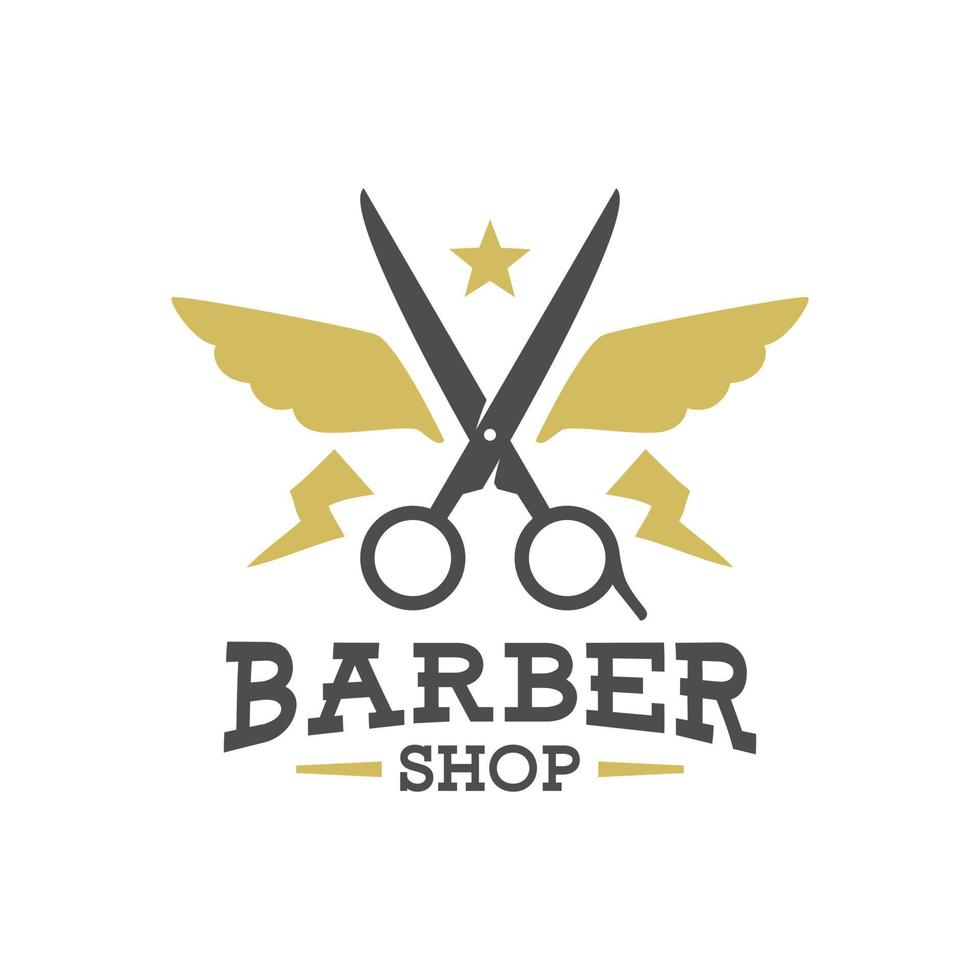 illustration of a scissors with a wing and a lightning shape, for a barber shop logo. vector