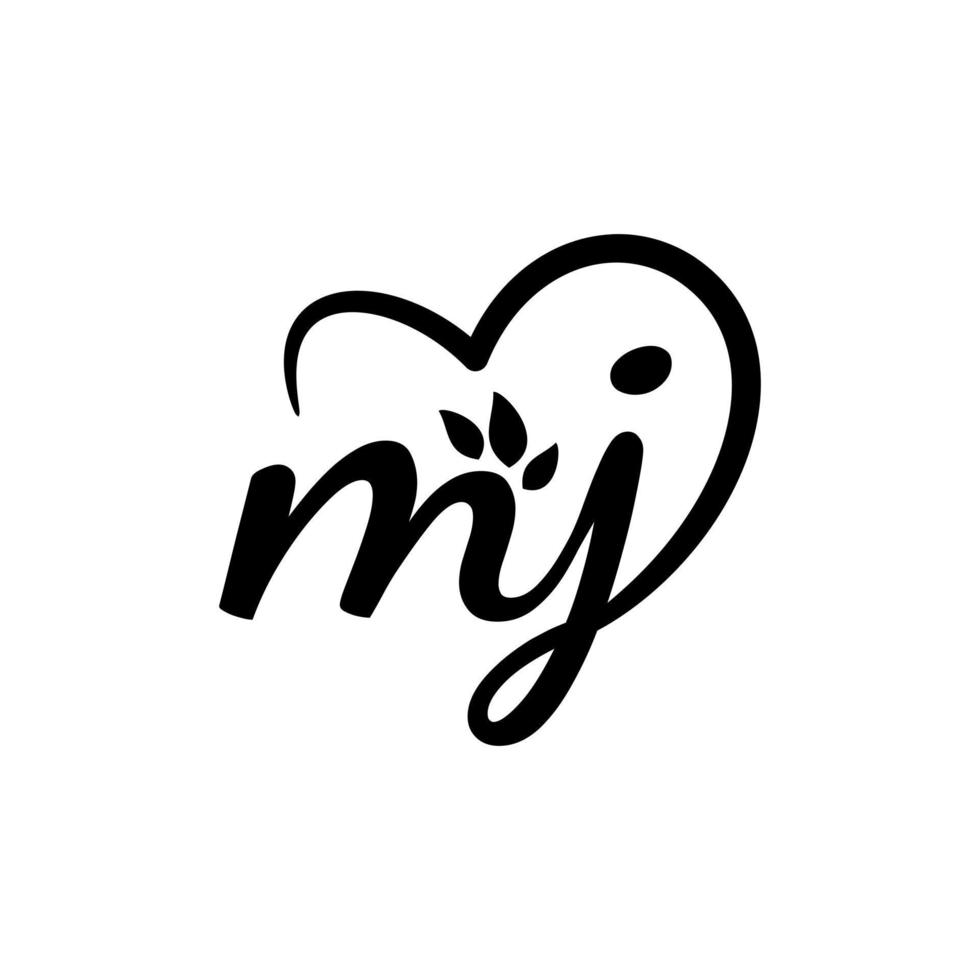 letter m and j with a leaf and love shape. good for any business related to nature things. vector