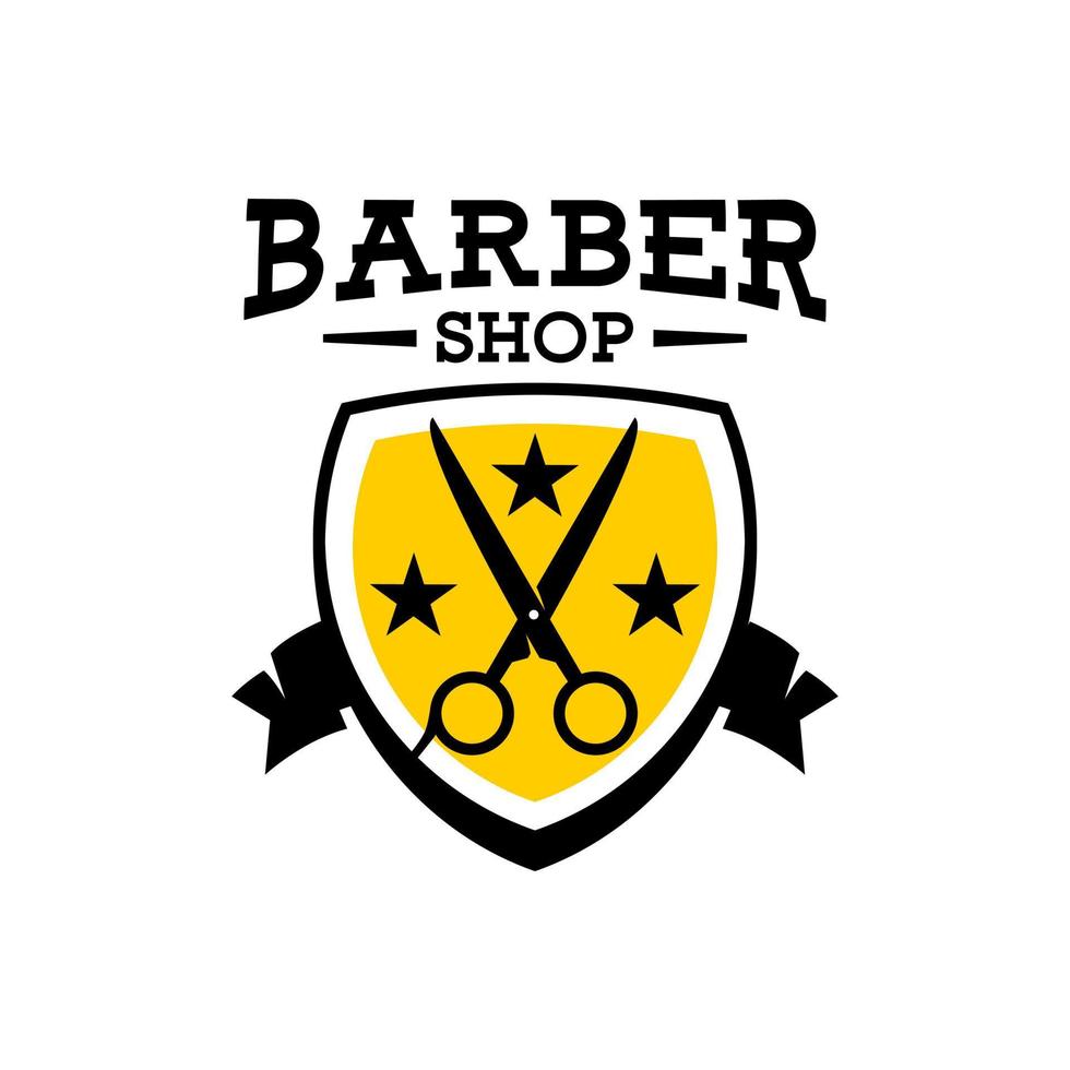 ilustración de unas tijeras y un escudo para el logo de una barbería. vector