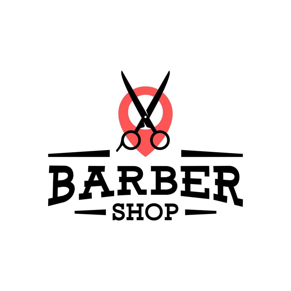 illustration of a scissors and a icon location for a barber shop logo. vector