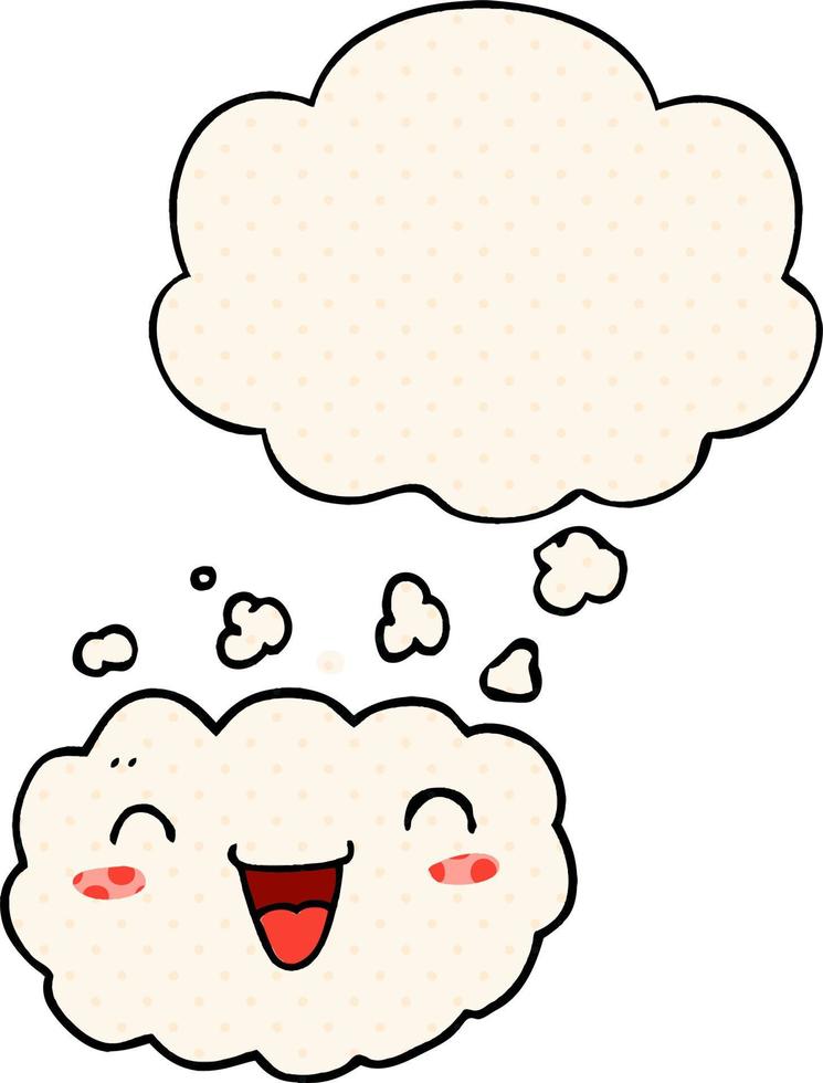 happy cartoon cloud and thought bubble in comic book style vector