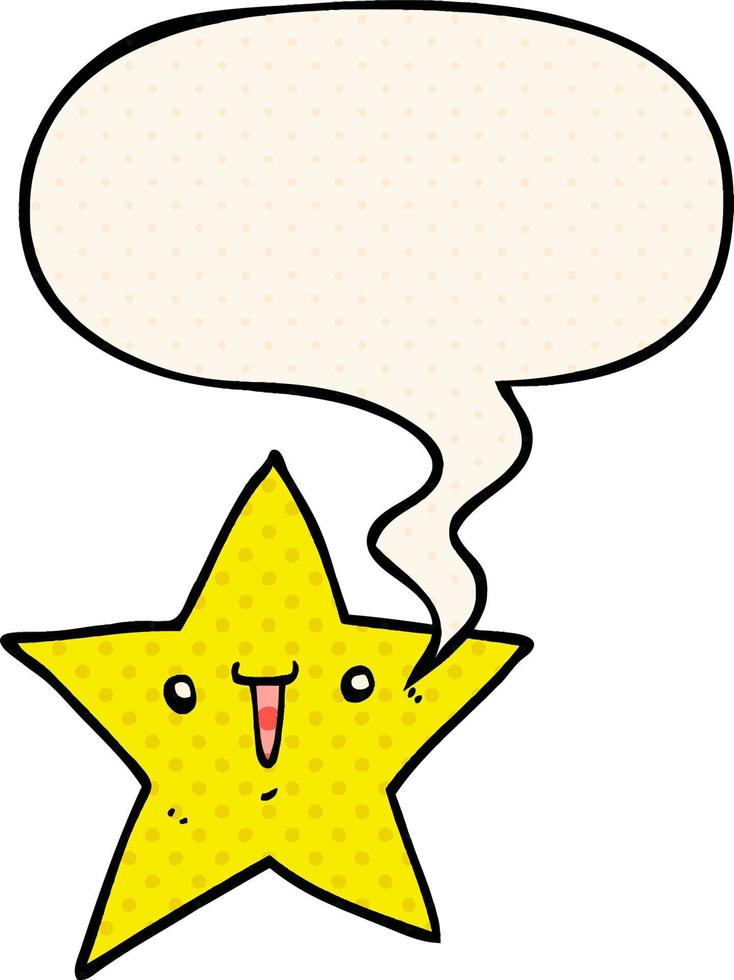 cute cartoon star and speech bubble in comic book style vector