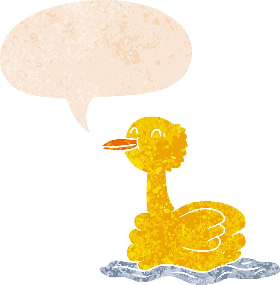 cartoon duck and speech bubble in retro textured style vector