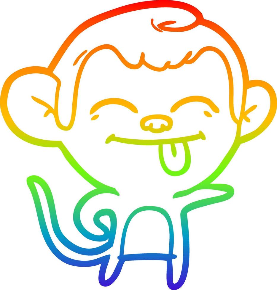 rainbow gradient line drawing funny cartoon monkey pointing vector