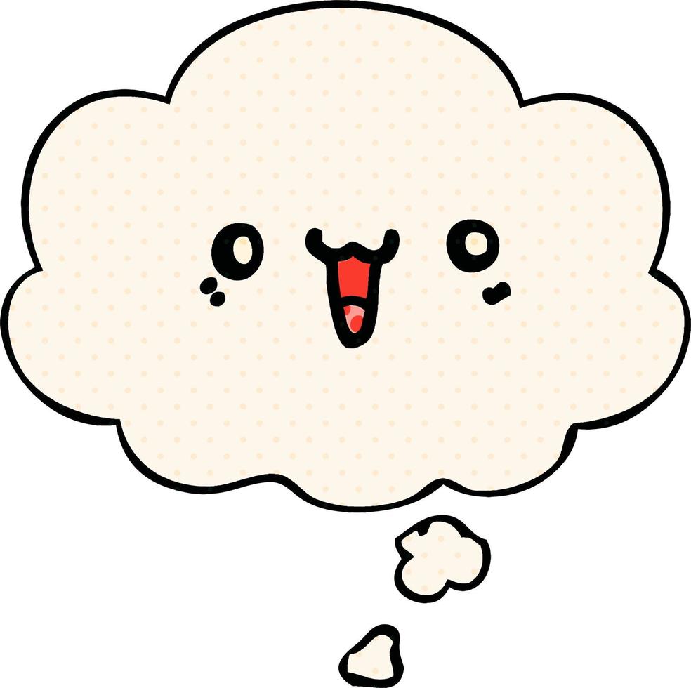 happy cartoon face and thought bubble in comic book style vector