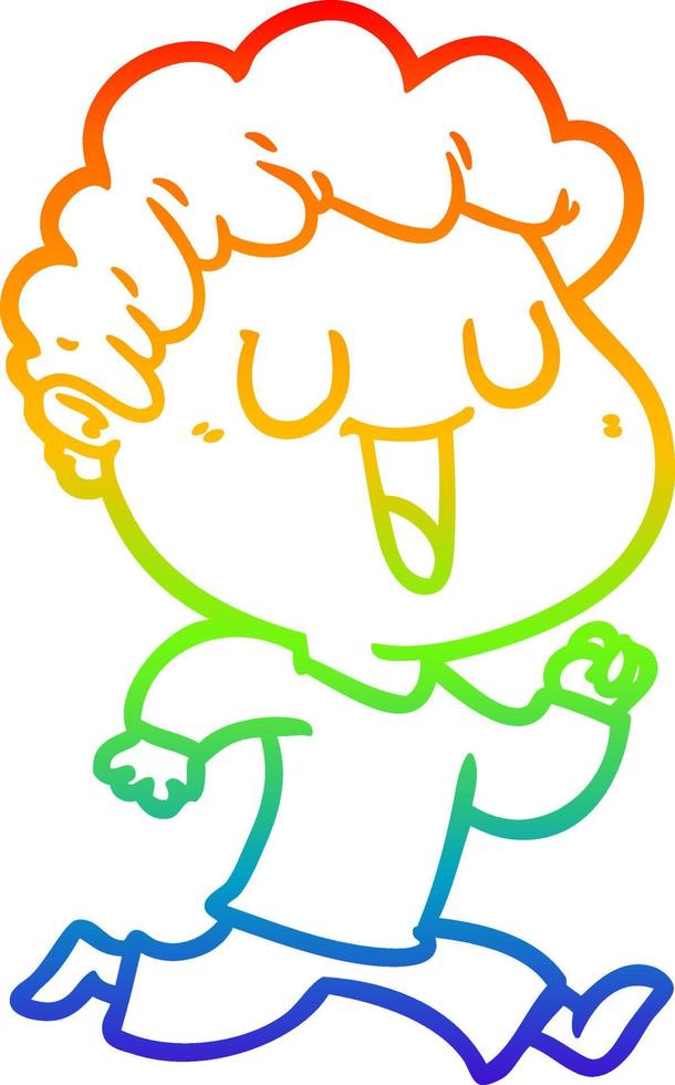 rainbow gradient line drawing laughing cartoon man vector