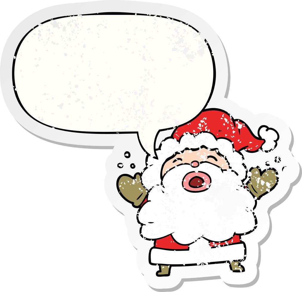 cartoon santa claus shouting in frustration and speech bubble distressed sticker vector