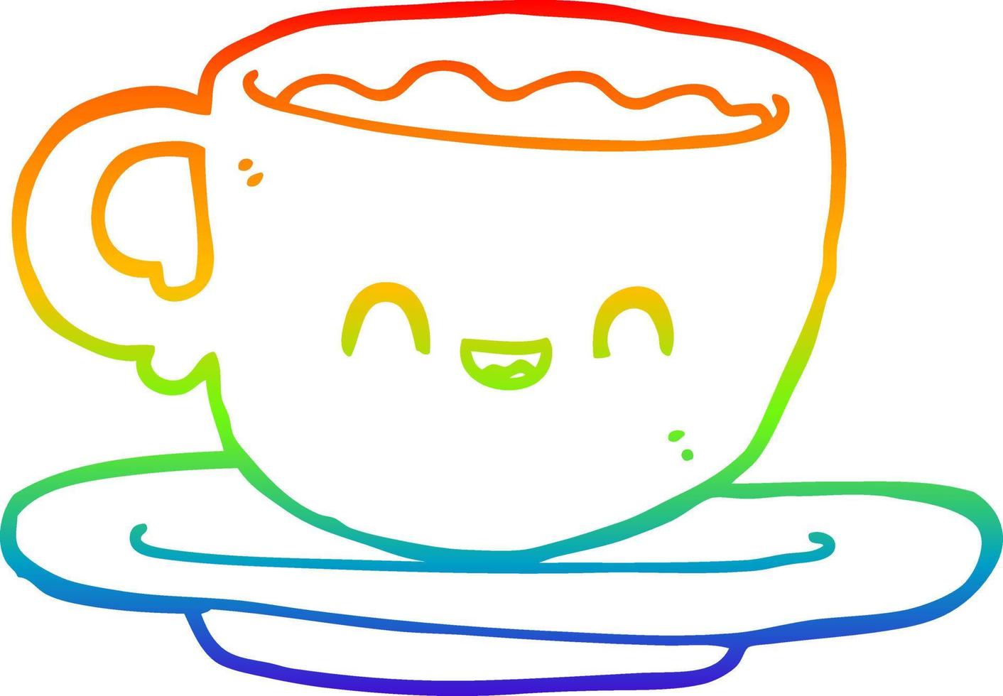 rainbow gradient line drawing cartoon hot cup of coffee vector