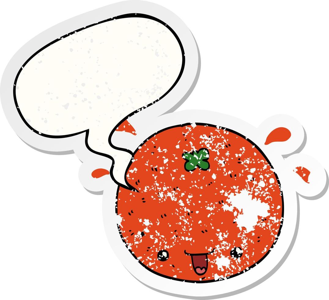 cartoon orange and speech bubble distressed sticker vector