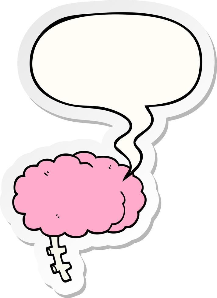 cartoon brain and speech bubble sticker vector