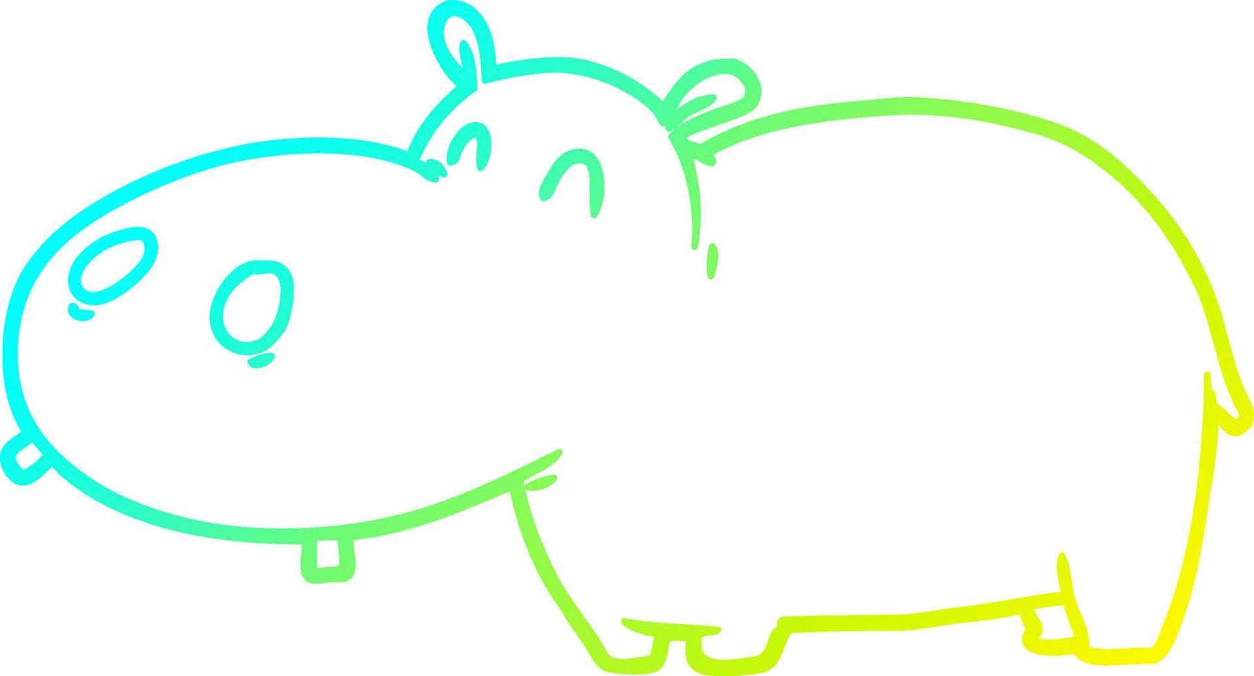 hipopótamo de dibujos animados de dibujo de línea de gradiente frío vector