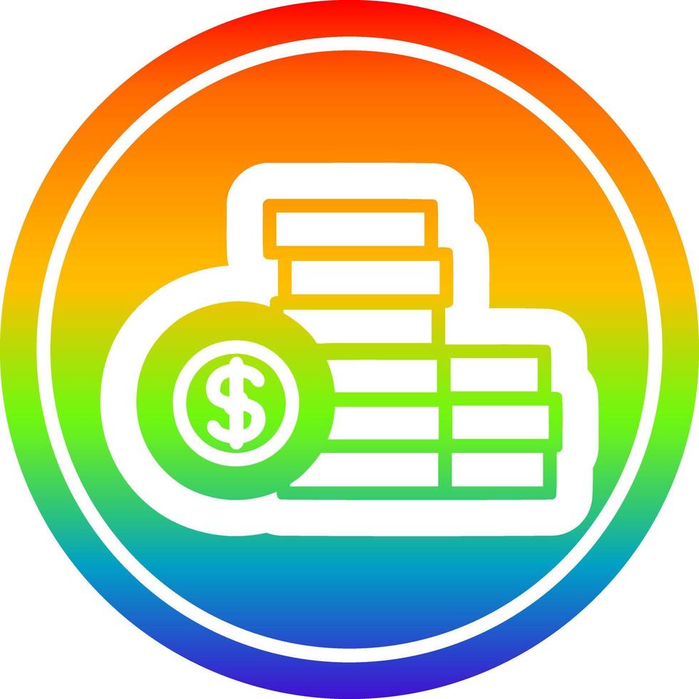 dinero apilado circular en el espectro del arco iris vector