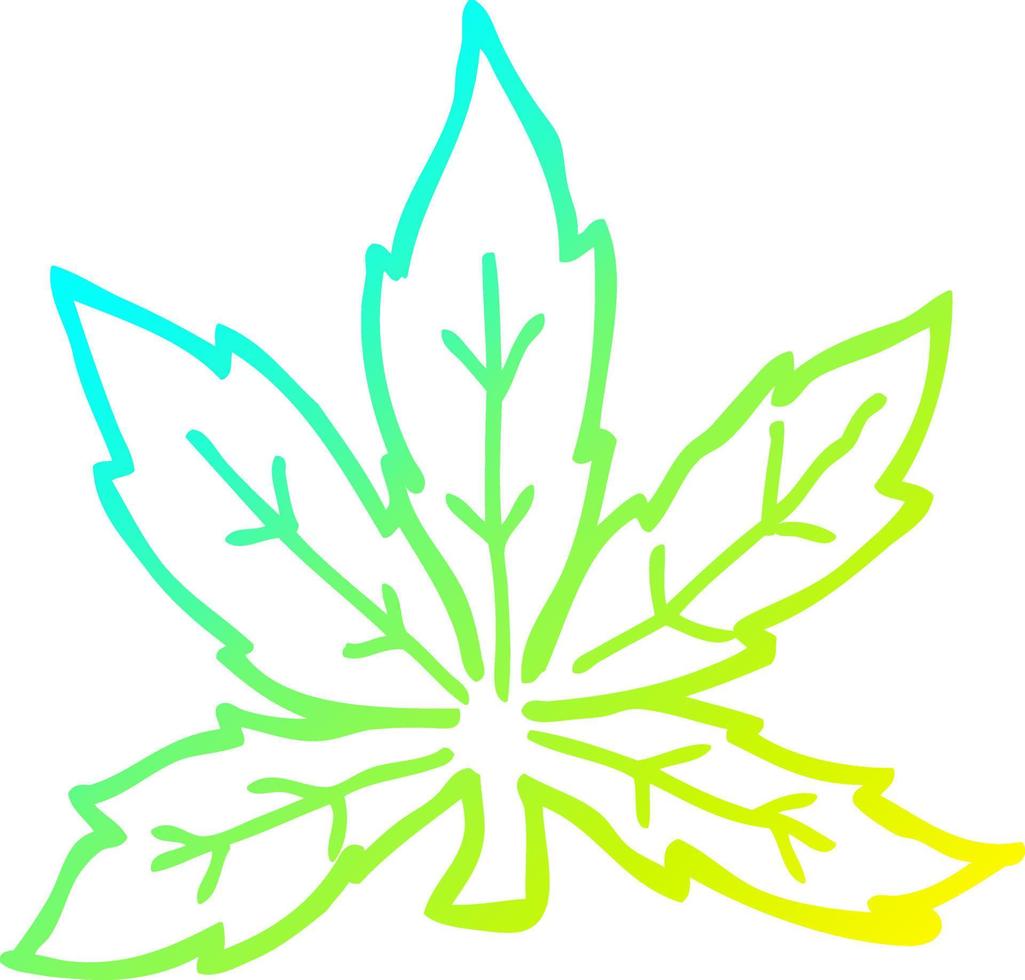 línea de gradiente frío dibujo hoja de marihuana de dibujos animados vector