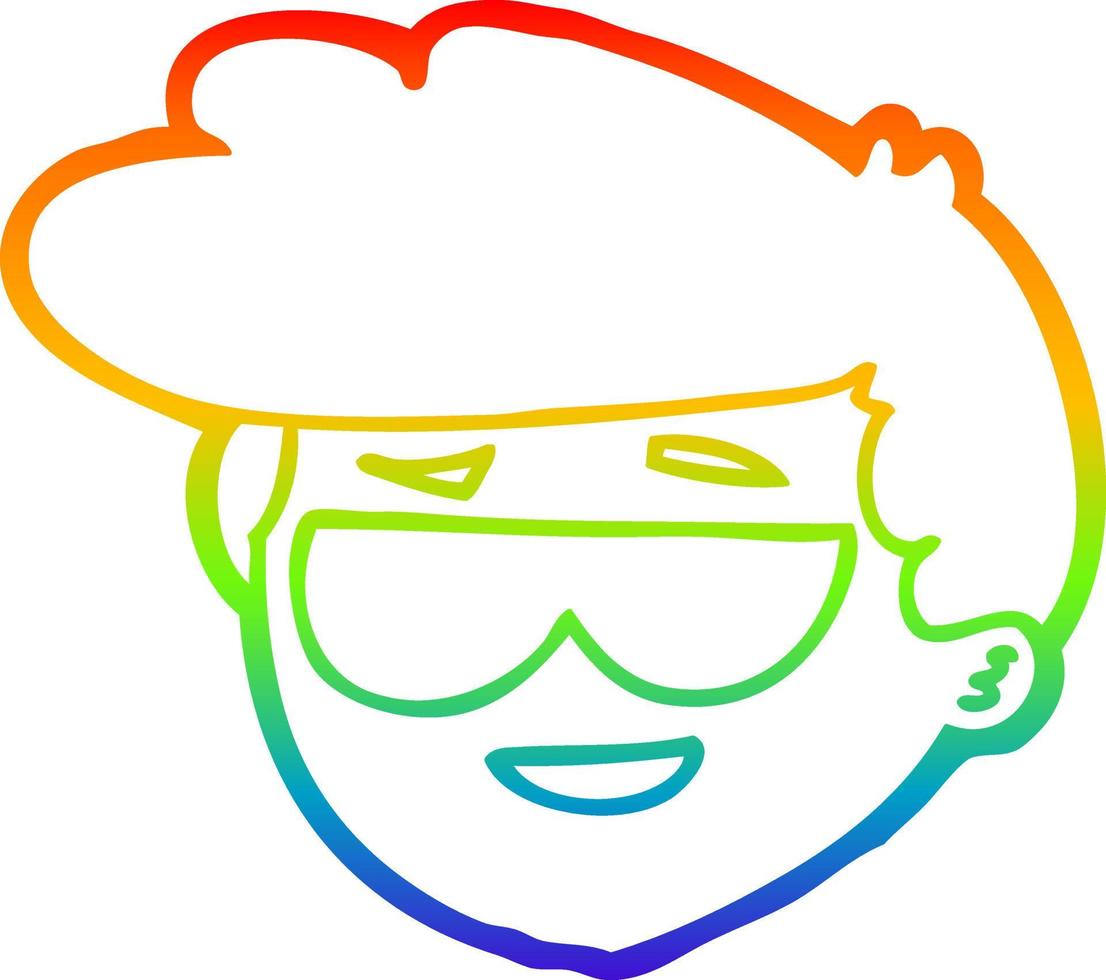 dibujo de línea de gradiente de arco iris chico de dibujos animados con gafas de sol vector