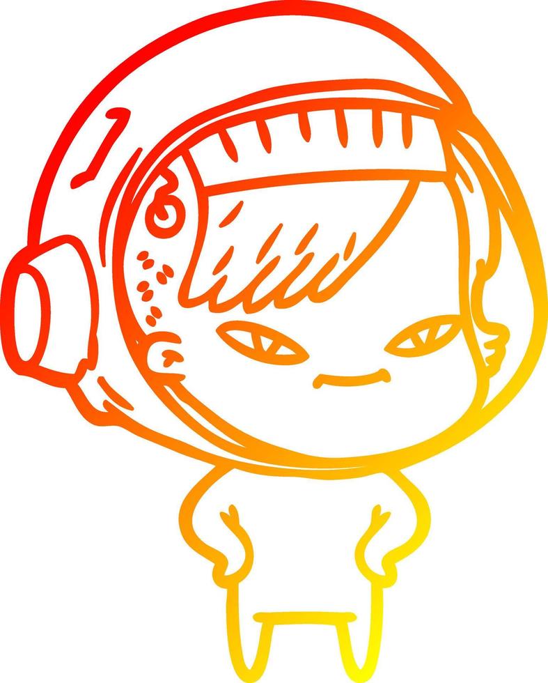 warm gradient line drawing cartoon astronaut woman vector