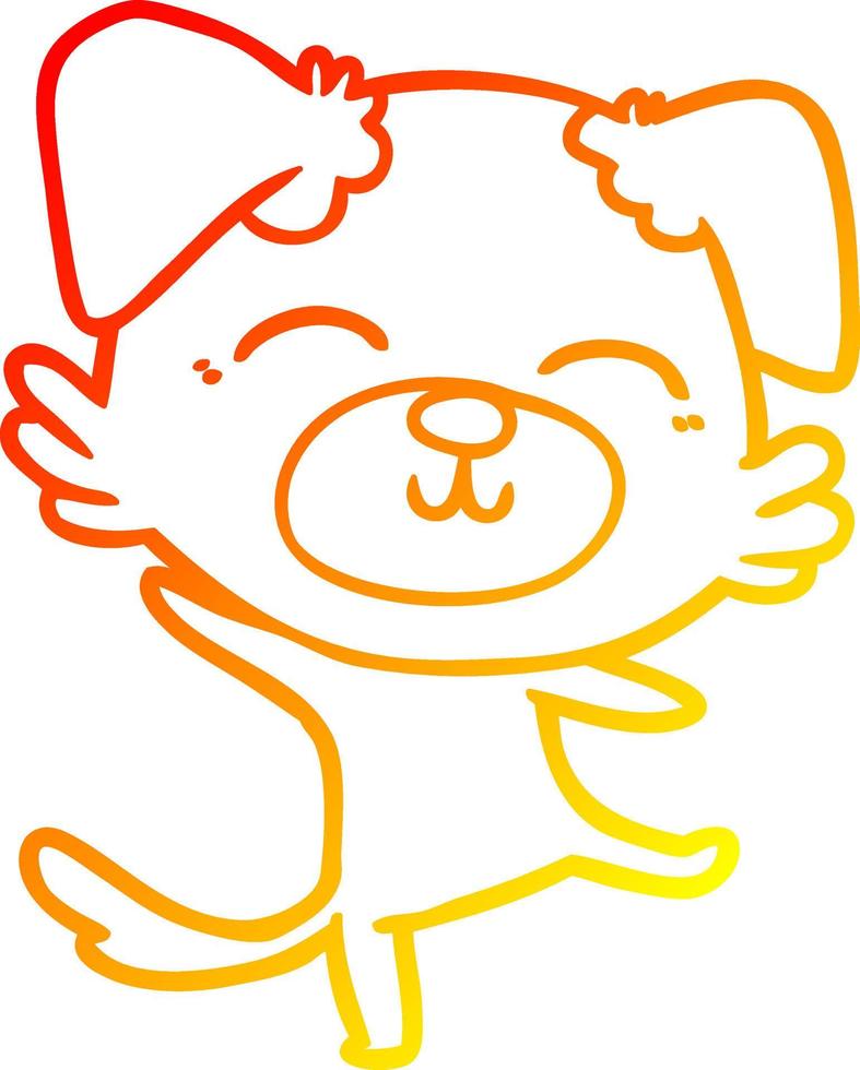 warm gradient line drawing cartoon dog doing a happy dance vector