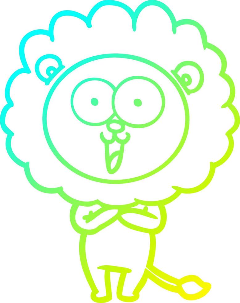 cold gradient line drawing happy cartoon lion vector