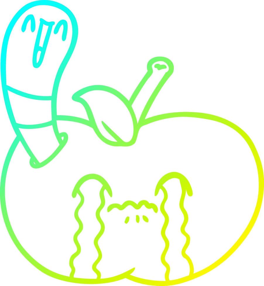 cold gradient line drawing cartoon worm eating an apple vector