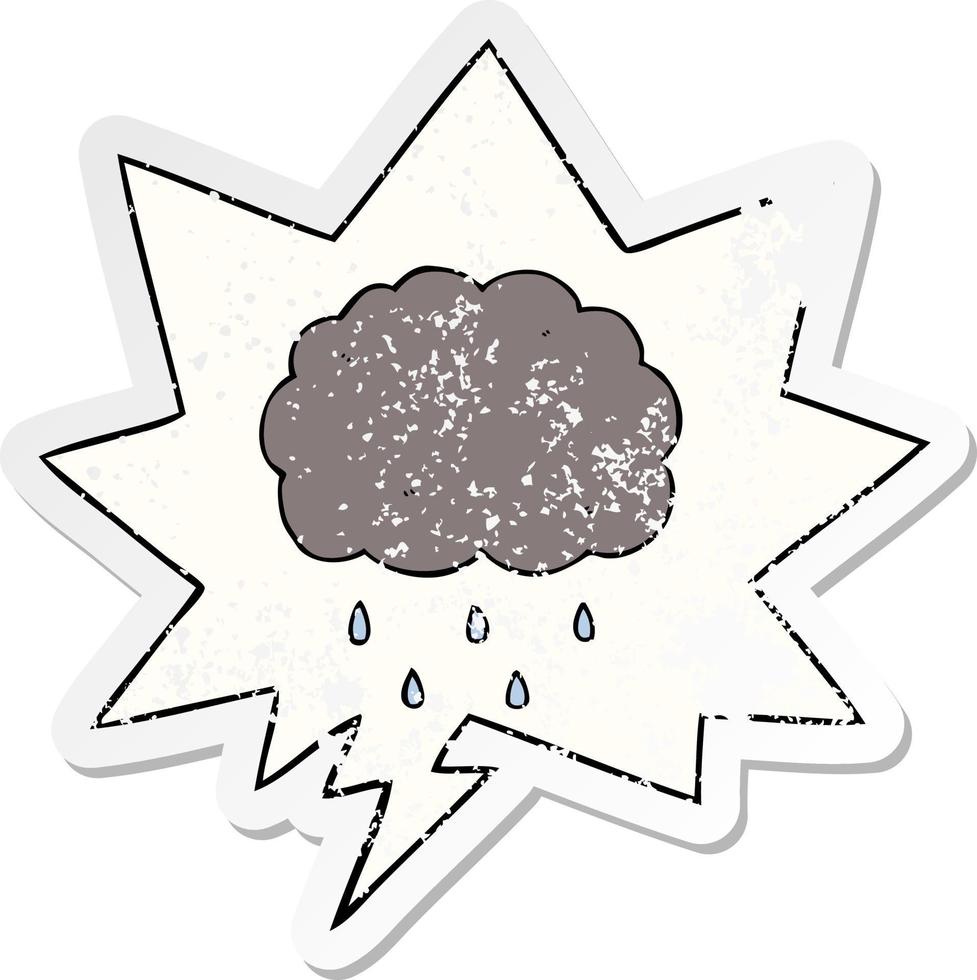 cartoon cloud raining and speech bubble distressed sticker vector