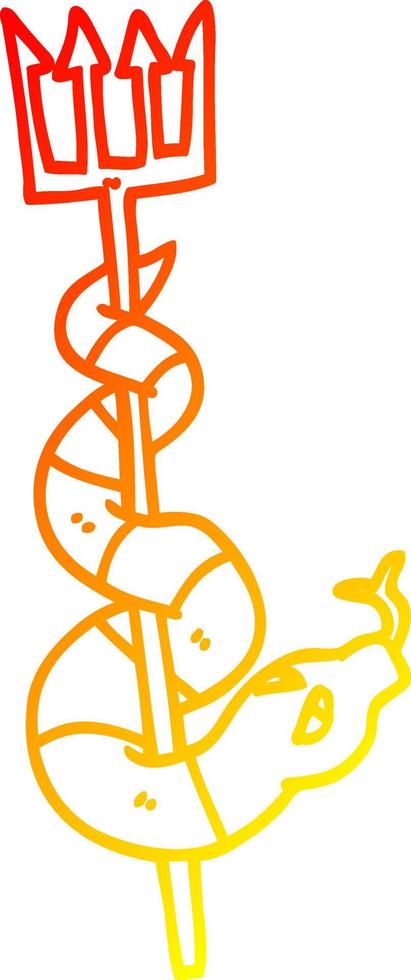 warm gradient line drawing cartoon serpent on devils fork vector