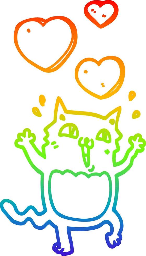 rainbow gradient line drawing cartoon cat crazy in love vector