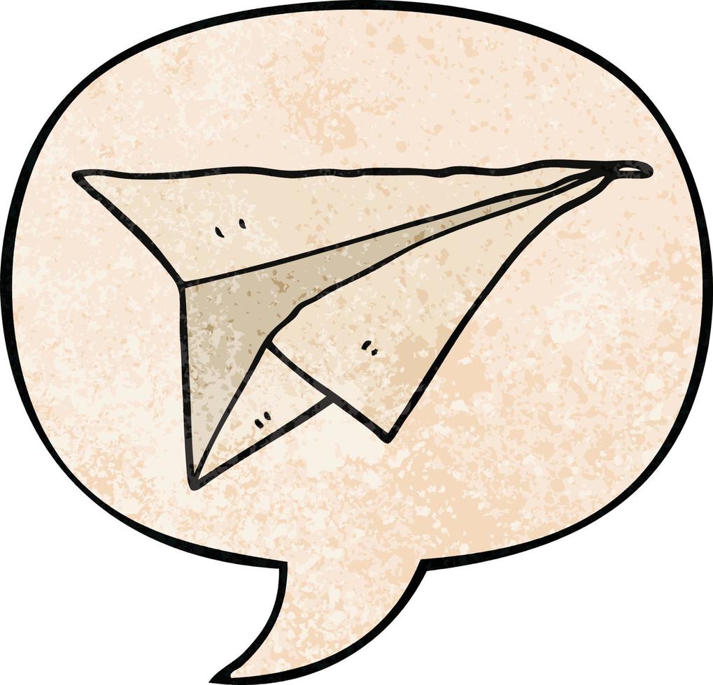 cartoon paper airplane and speech bubble in retro texture style vector