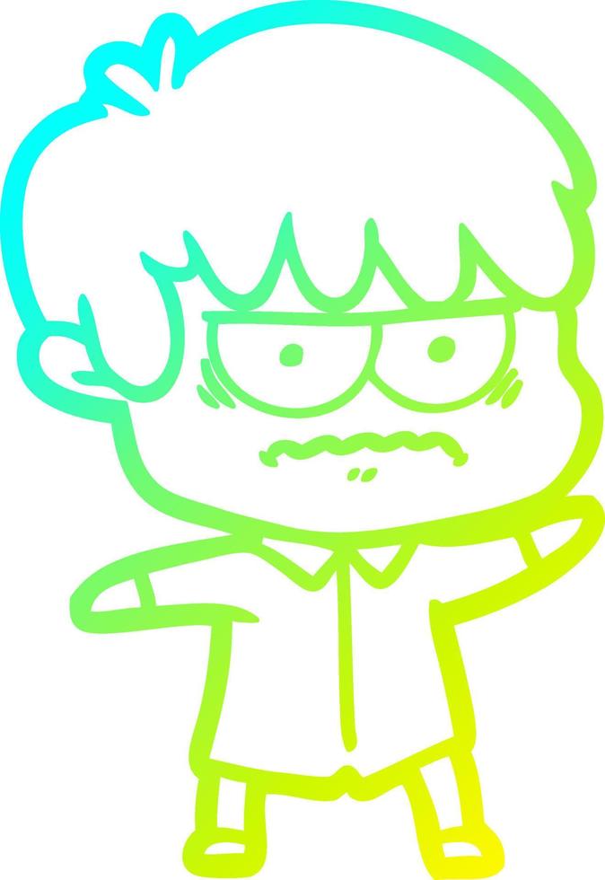 cold gradient line drawing annoyed cartoon boy vector