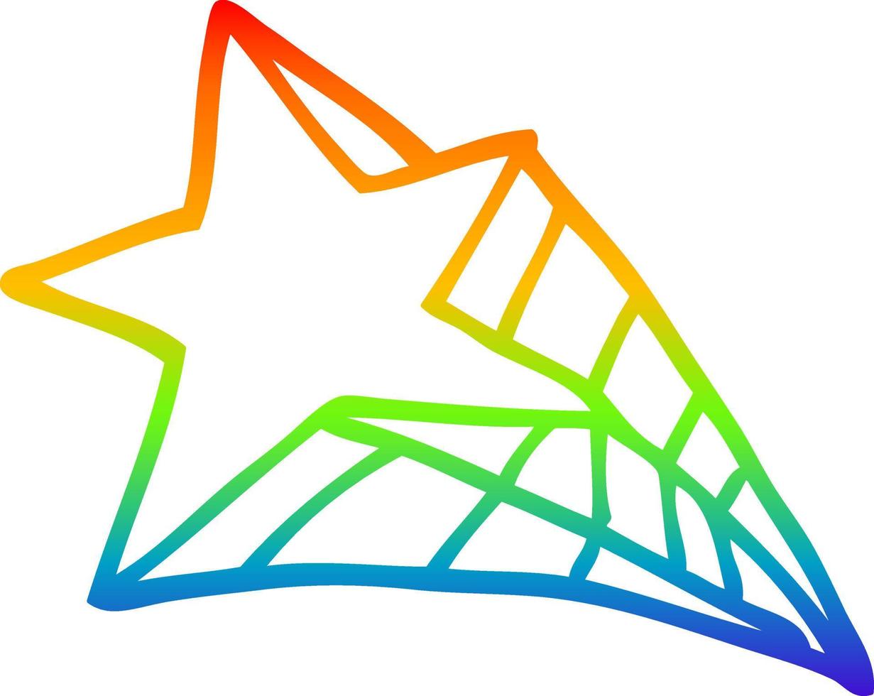 rainbow gradient line drawing cartoon shooting star vector