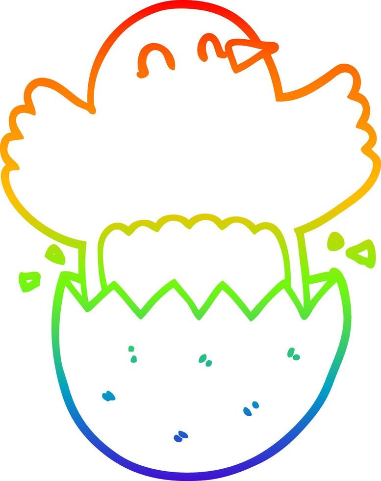 rainbow gradient line drawing cartoon hatching chicken vector