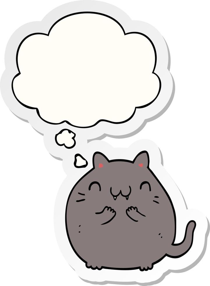 happy cartoon cat and thought bubble as a printed sticker vector