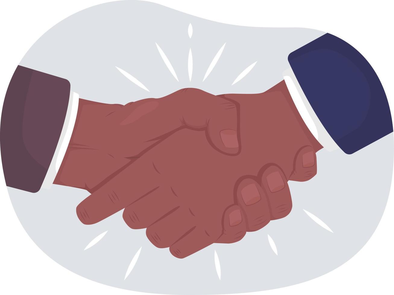 Making agreement 2D vector isolated illustration. Businessmen partnership. Traditional flat hand gesture on cartoon background. Agreement colourful editable scene for mobile, website, presentation