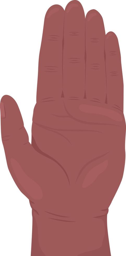 mano hacia arriba gesto de mano de vector de color semiplano. pose editable. parte del cuerpo humano en blanco. respuesta de la lección. detener y rechazar la ilustración de estilo de dibujos animados para diseño gráfico web, animación, paquete de pegatinas