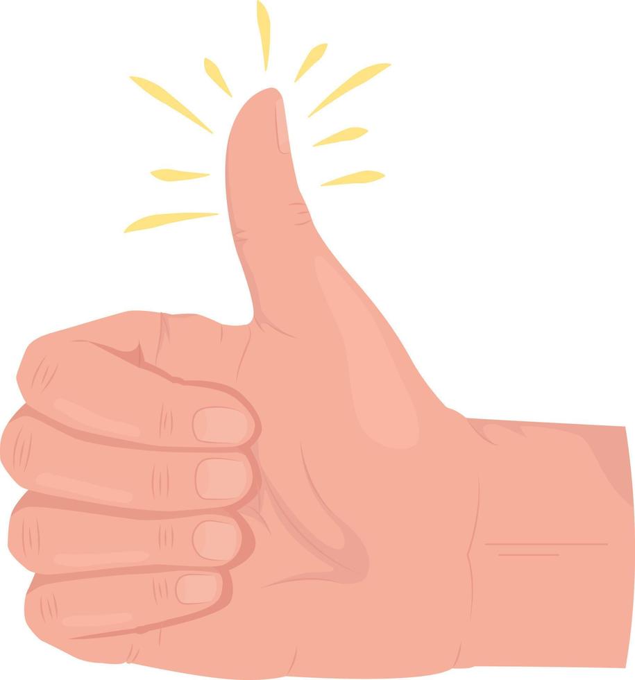 Positive feedback semi flat color vector hand gesture. Editable pose. Human body part on white. Thumbs up signal cartoon style illustration for web graphic design, animation, sticker pack