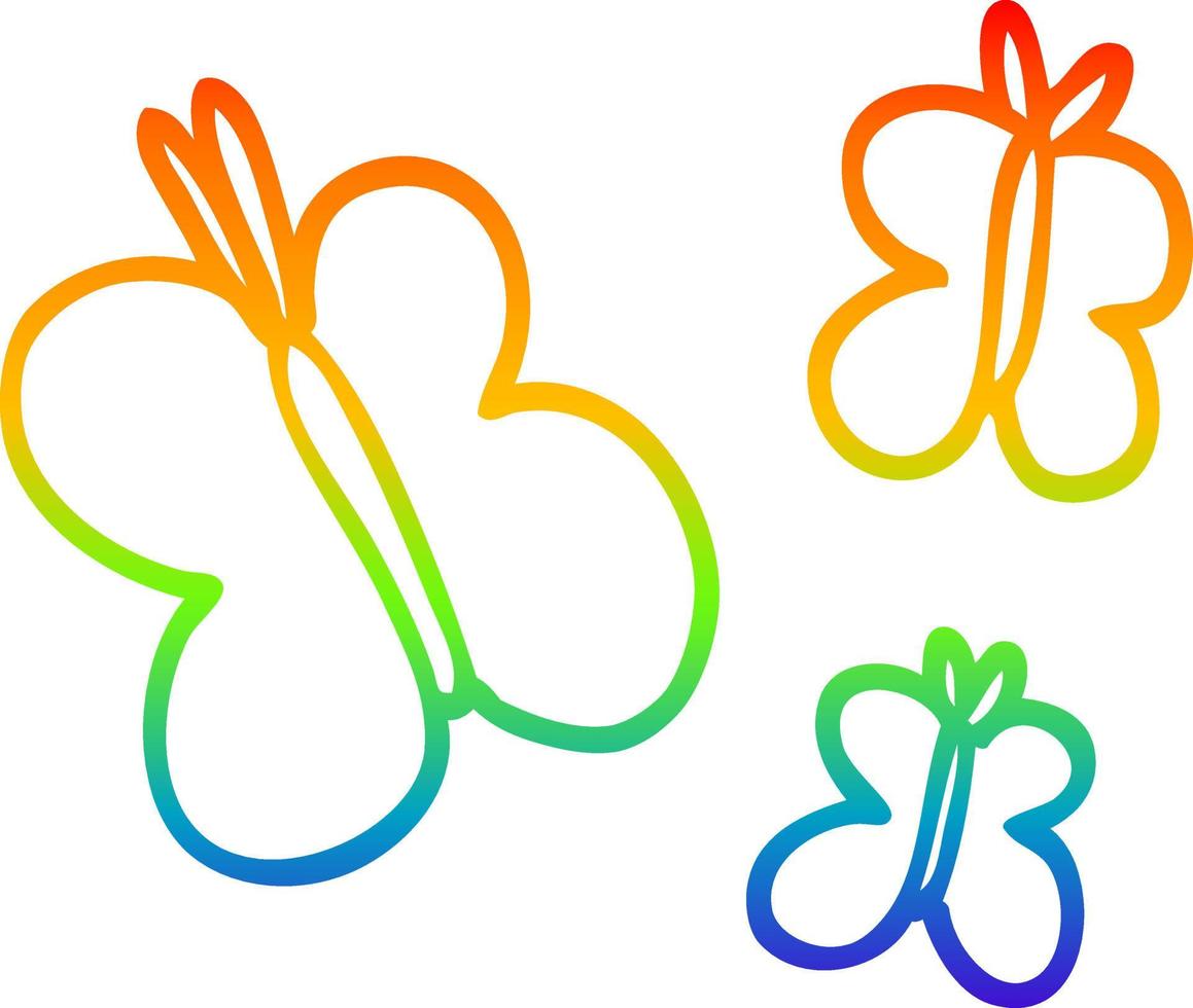 dibujo de línea de gradiente de arco iris mariposas de dibujos animados vector