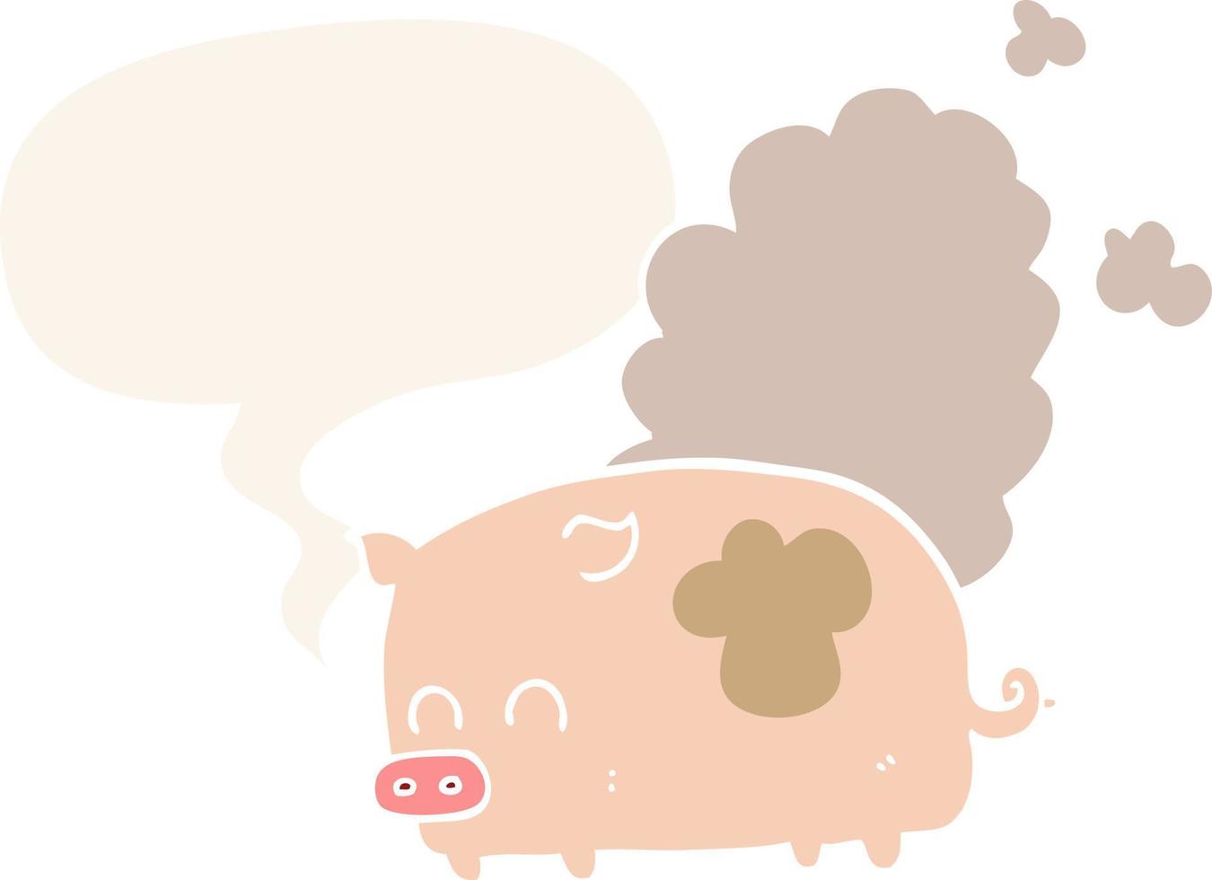 cartoon smelly pig and speech bubble in retro style vector