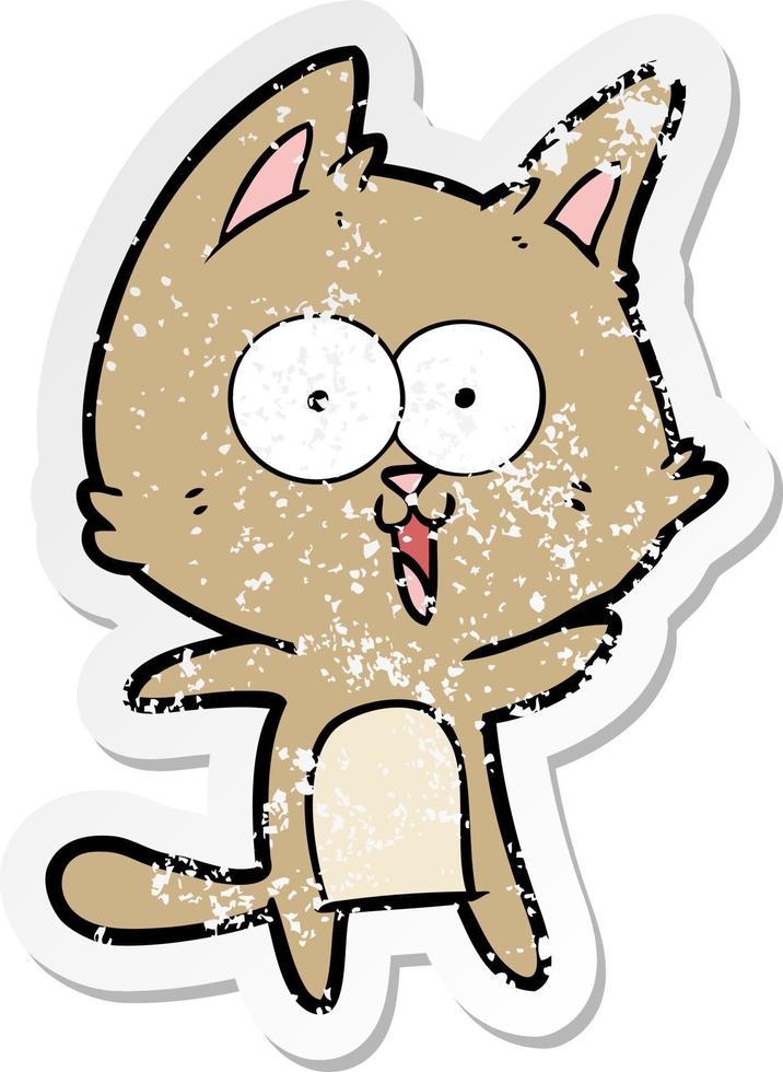 distressed sticker of a funny cartoon cat vector
