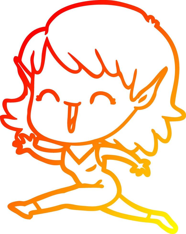 warm gradient line drawing cartoon elf girl vector