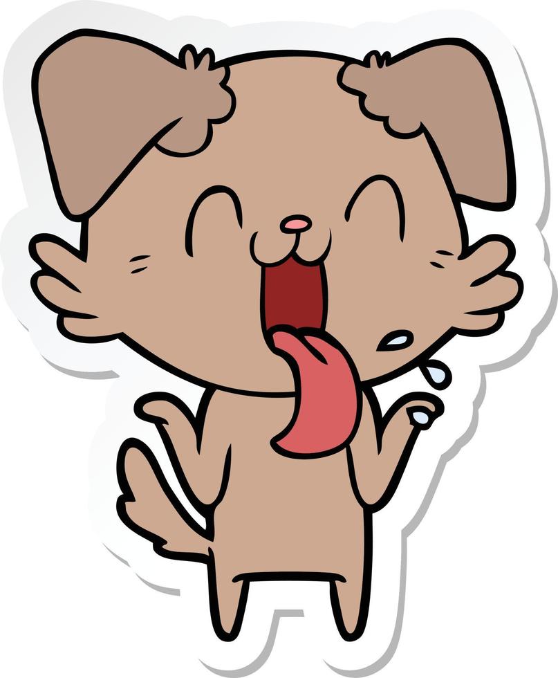 sticker of a cartoon panting dog shrugging shoulders vector