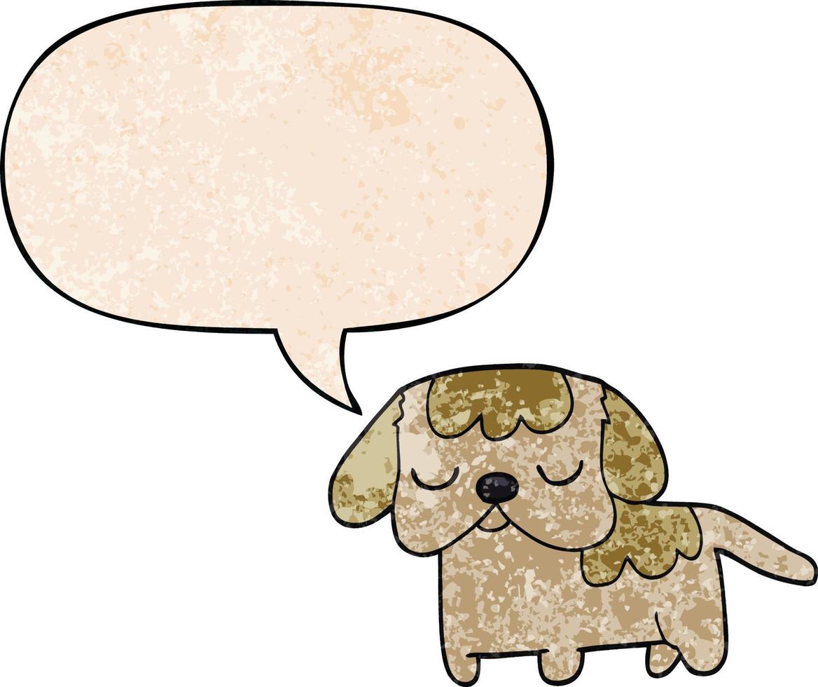 cute cartoon puppy and speech bubble in retro texture style vector