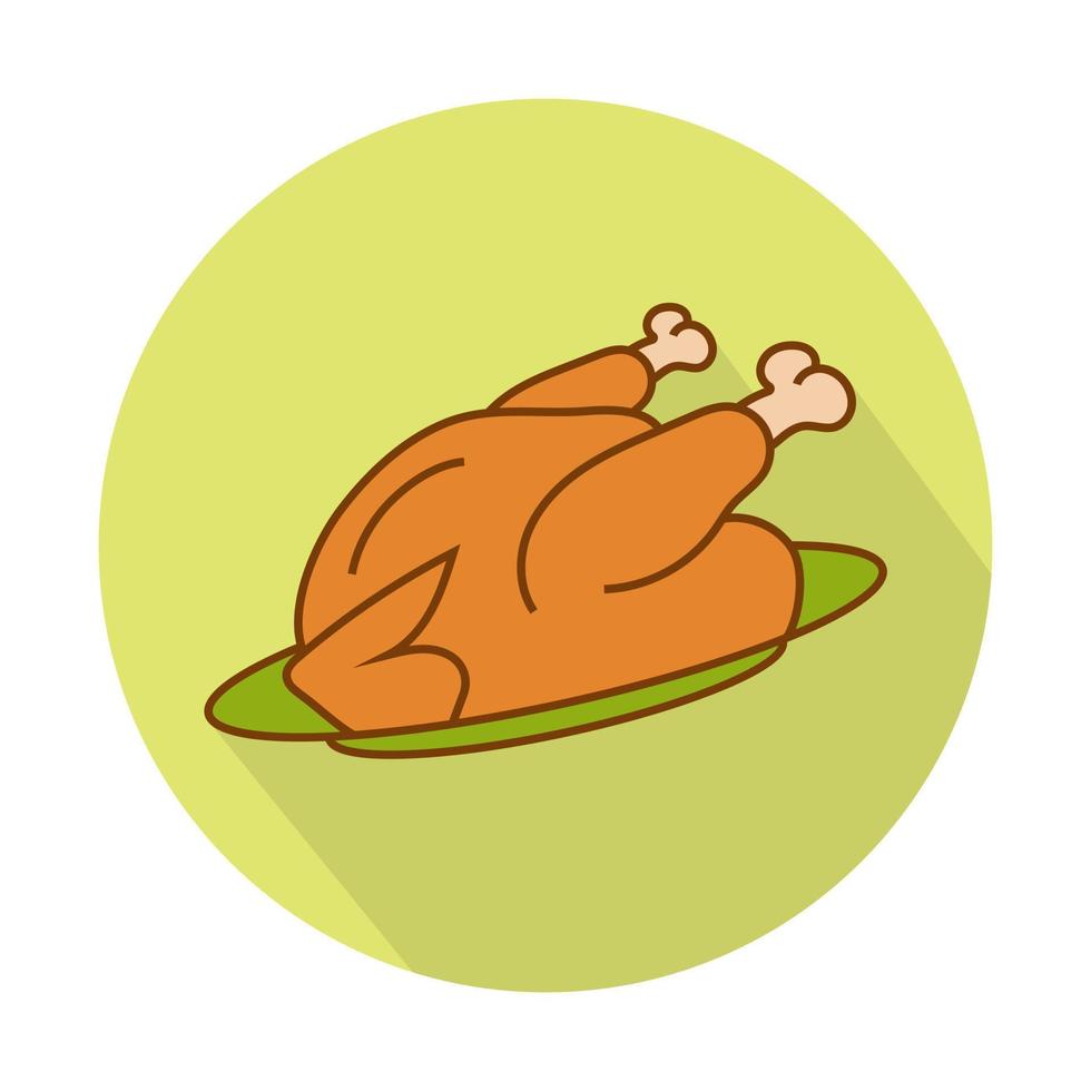 Thanksgiving dinner roast turkey flat icon for apps or websites on green background vector