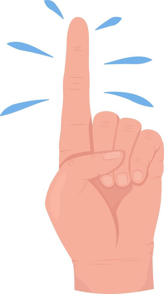 Attention please semi flat color vector hand gesture. Editable pose. Human body part on white. Recommend and advice cartoon style illustration for web graphic design, animation, sticker pack