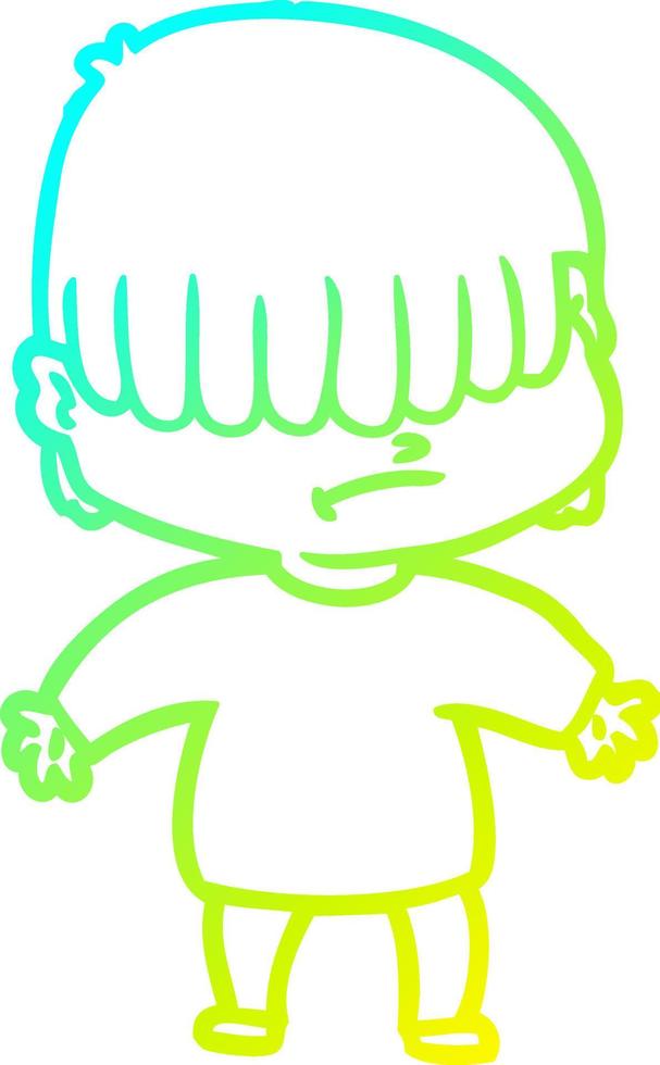 cold gradient line drawing cartoon boy with untidy hair vector