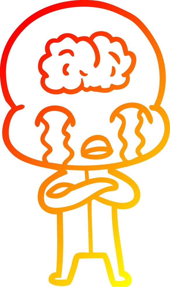 warm gradient line drawing cartoon big brain alien crying vector