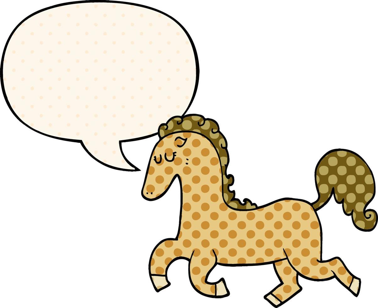 cartoon horse running and speech bubble in comic book style vector