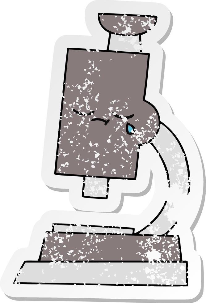 distressed sticker of a cute cartoon microscope vector
