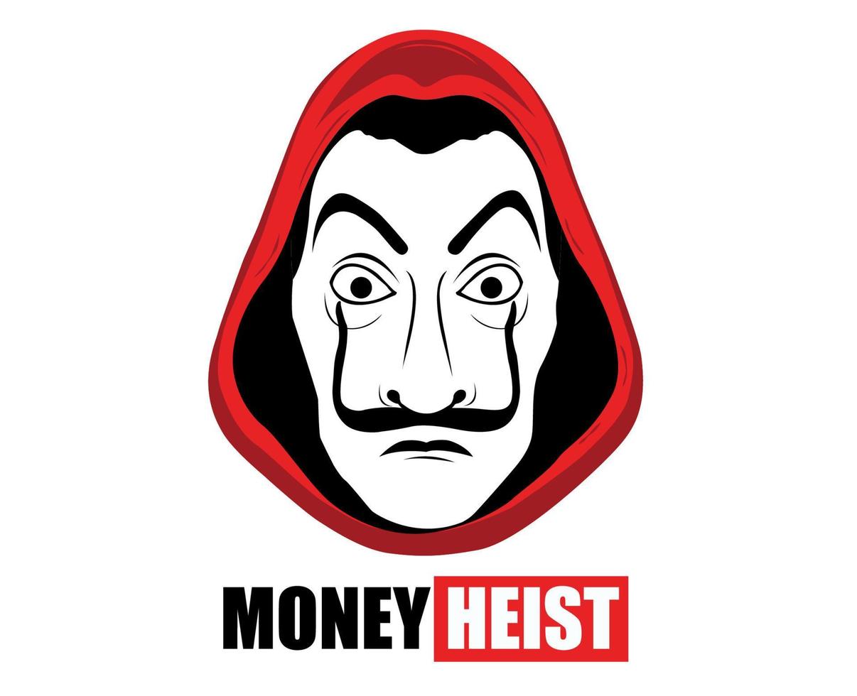 Money Heist Title With Dali Mask Clothes Red La Casa De Papel Design Graphic Netflix Film Abstract Vector Illustration in White Background